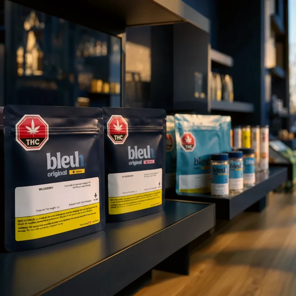Produits Bleuh présentés en boutique