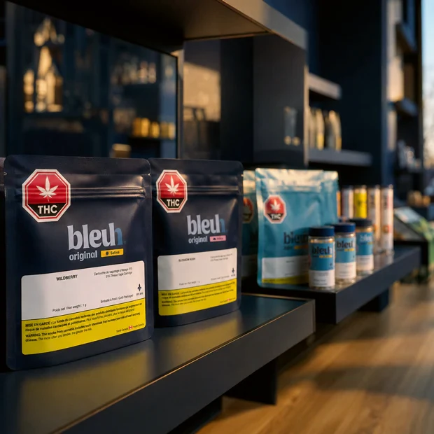 Produits Bleuh présentés en boutique