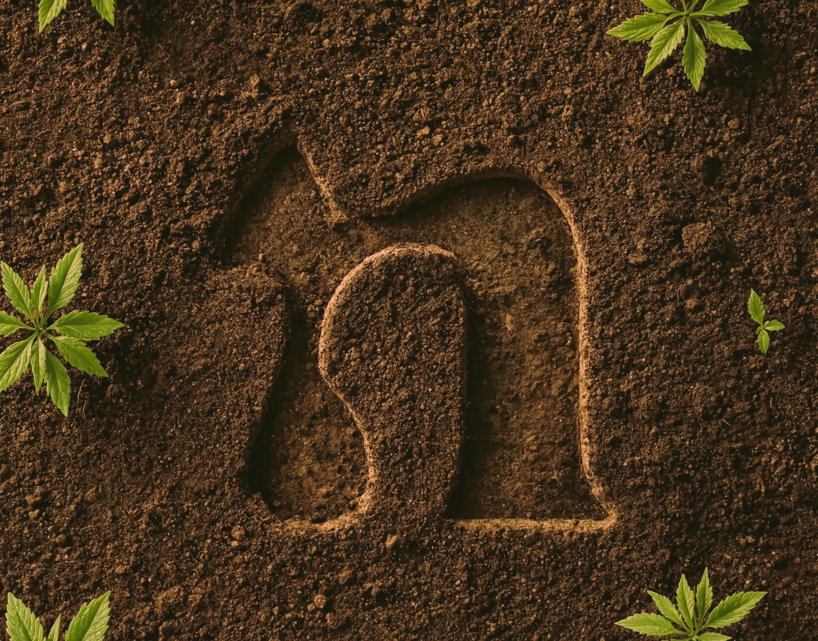 Le logo Chanv tracé dans la terre, entouré de jeunes plants